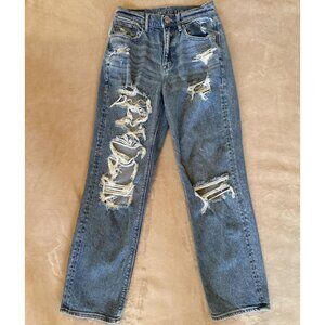 American Eagle Light Blue Distressed Mom Jeans Size 2